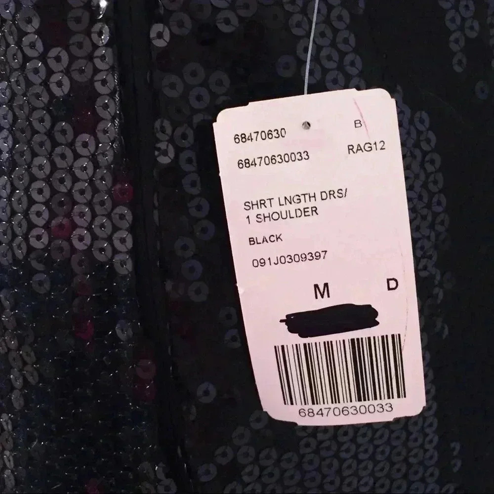 NWT Forever 21 Black Sequin One Shoulder Cocktail Club Dress - Picture 4 of 7